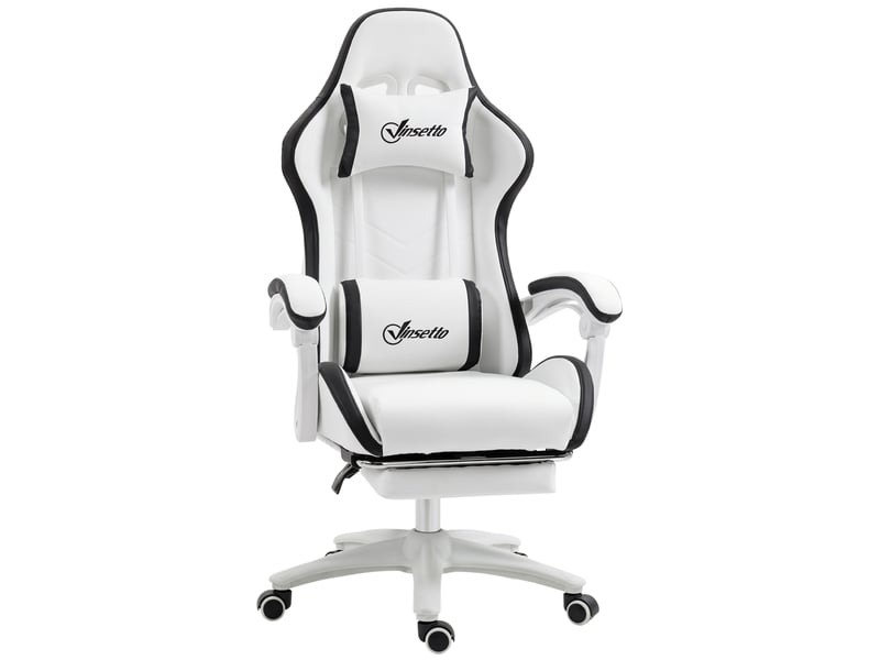 Chaise de bureau gaming blanche et noire, fauteuil gaming inclinable 135° avec repose-pieds - Conforama A