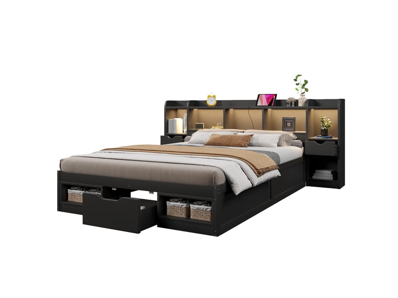  Lit double avec rangement 140x200, led et usb homvra  - Conforama A