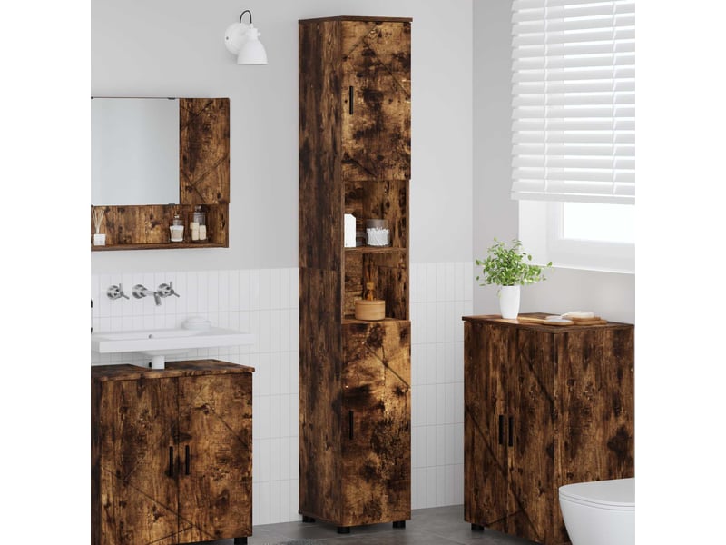  Cabinet de salle de bain, armoire salle de bain chêne fumé 30 x 35 x 192 cm cf65308  - Conforama B