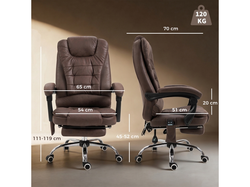  Fauteuil de bureau massant, inclinable et chauffant, pivotant, ergonomique, jusqu'à 120 kg, marron  - Conforama D