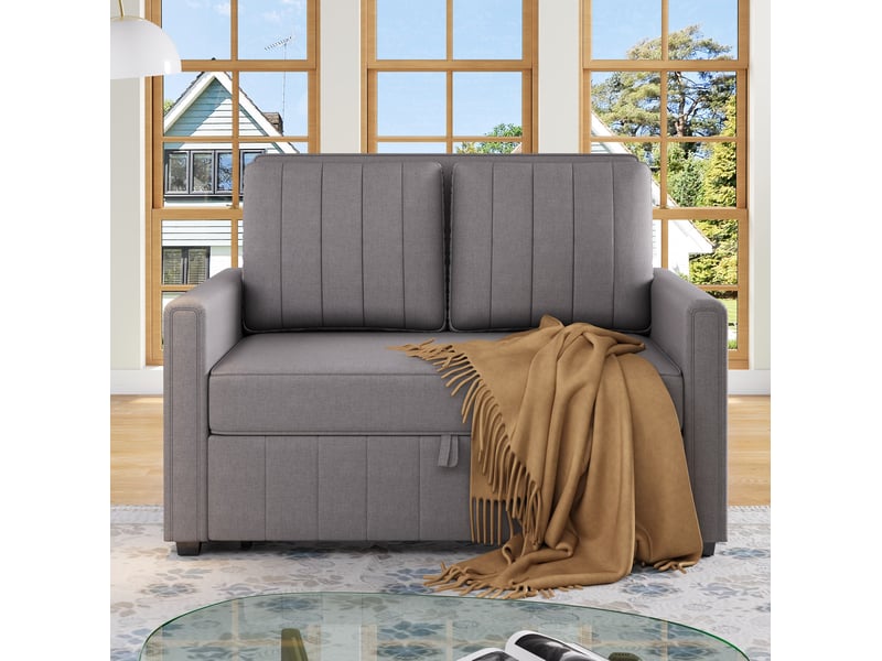 Canapé droit convertible 2 places en tissu gris, dossier réglable 3 positions, idéal pour petits espaces - Conforama E