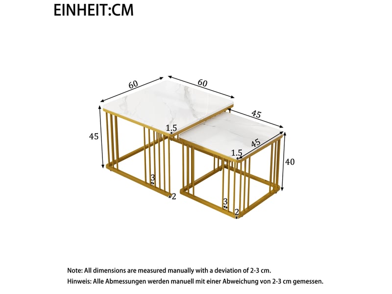  Lot de 2 tables basses gigognes effet marbre blanc, 60x60 cm et 45x45 cm  - Conforama C