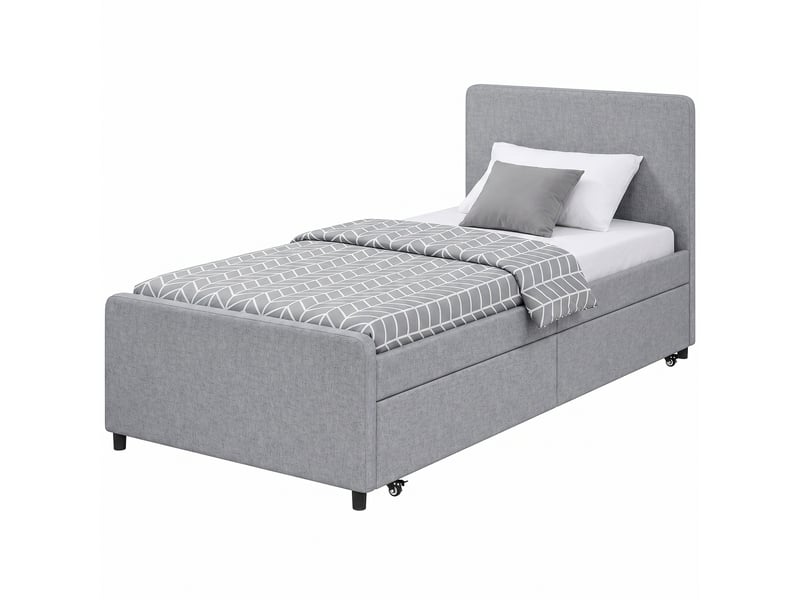  Lit gigogne 90x190 gris clair, cadre de lit simple double avec tête rembourrée  - Conforama B