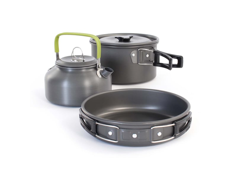  Set de vaisselle camping 12 pièces, en acieraluminium, équipement de cuisine plein air avec réchaud, casserole, poêle, bouilloire… toboli  - Conforama C