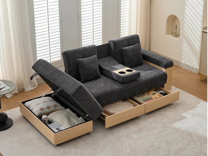 Canapé d'angle ,3 places,avec dossier réglable en 3 directions , structure en bois mdf,217x110x90 cm,gris - Conforama B