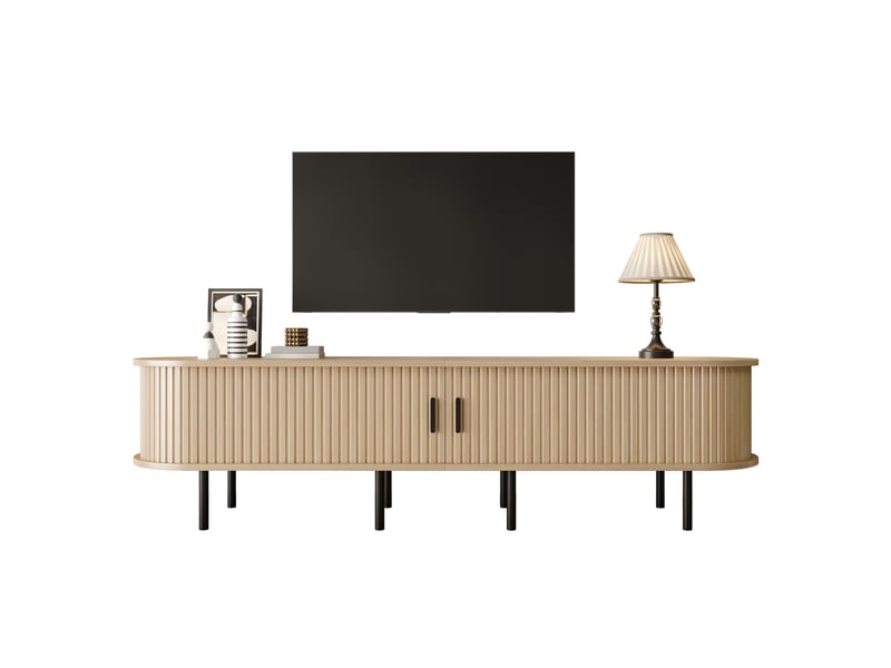  Meuble tv 170x40x46 cm avec 2 portes coulissantes en mdf, finition naturelle  - Conforama A