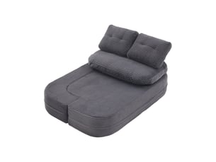 Canapé convertible 2 places – canapé-lit en velours côtelé, assise profonde, dossier haut, porte-gobelets intégrés, coussins inclus, structure souple, gris foncé