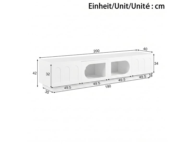 Meuble tv 4 portes éclairage led contrôlable par application blanc 200x40x42 cm GL6201W - Conforama C