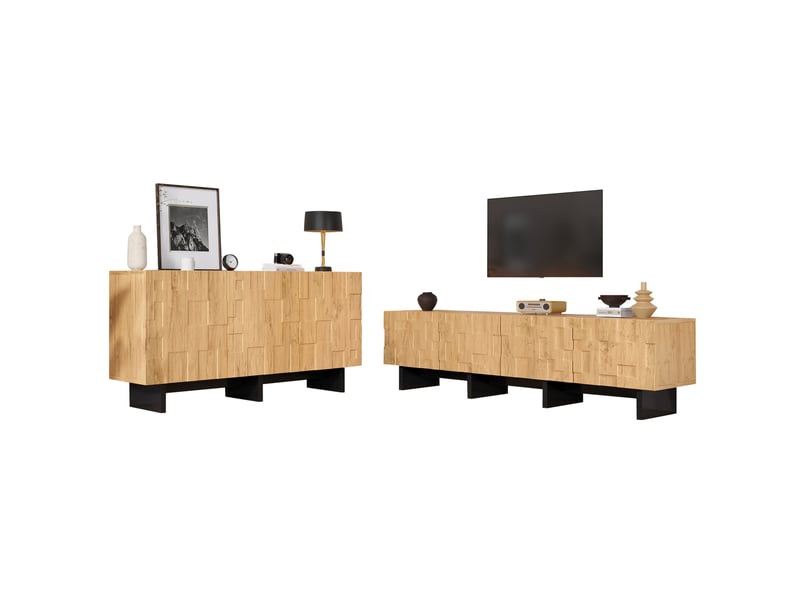  Ensemble meuble tv et buffet 180x38,5x45 cm et 140x40x70 cm coloris naturel  - Conforama A