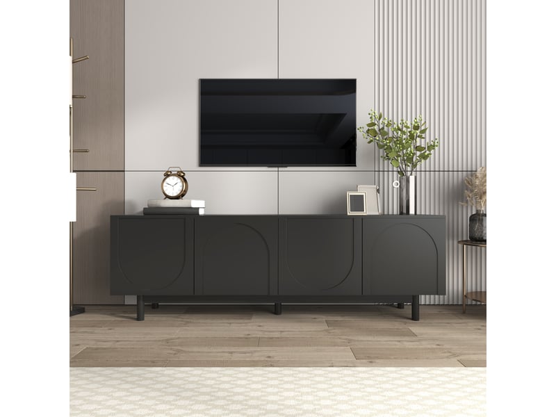  Meuble tv noir 175x38x56 cm - moderne, tablette réglable, style luxe léger  - Conforama B