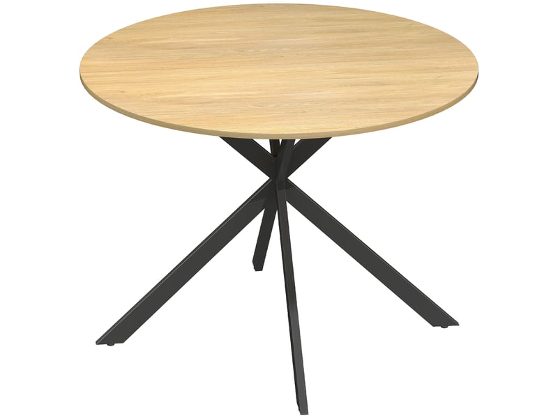 Table à manger ronde pour 4 personnes 100 cm, piètement croisé en acier chêne, style industriel avec plateau aspect bois - Conforama B