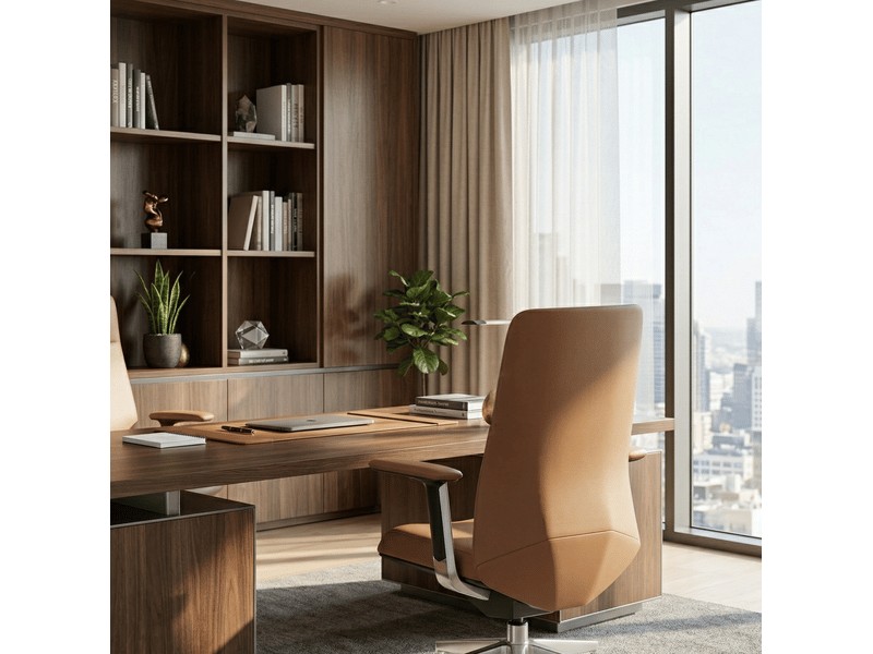 Chaise de bureau en cuir marron à dossier mi-haut, inclinable jusqu’à 127°, base aluminium, pour le travail - Conforama E