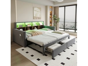 Lit extensible 90x190 cm <strong>FLORAGRACE</strong> <strong></strong> coloris gris