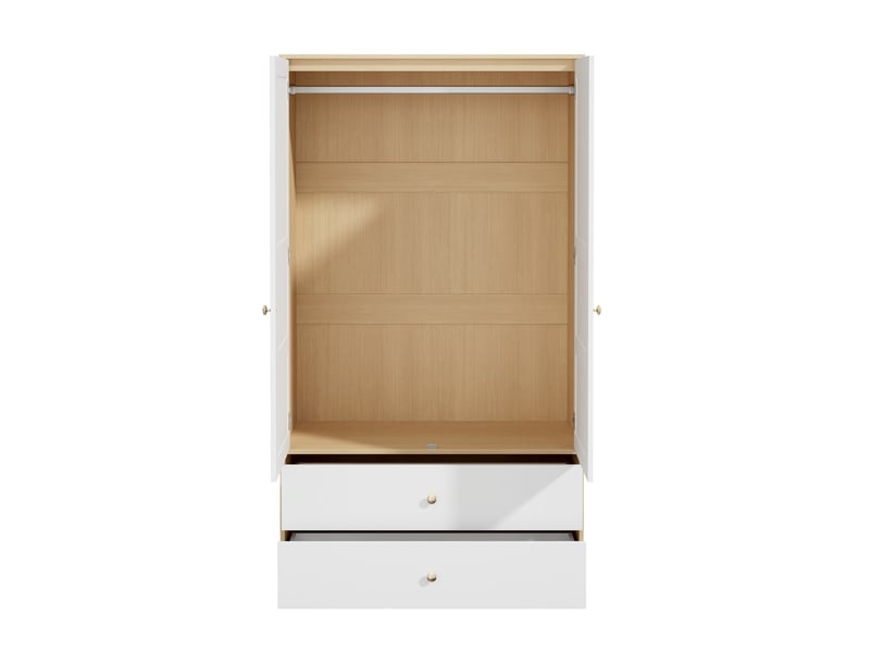 Armoire double porte avec 2 tiroirs et tringle pour chambre et bureau, en mdf, blanc et effet bois, 100 × 48 × 180 cm - Conforama A