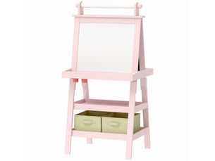Arkswift, tableau chevalet enfant 3 en 1 avec tableau blanc magnétique, tableau à craie, rouleau papier, 2 paniers, 3-6 ans, rose
