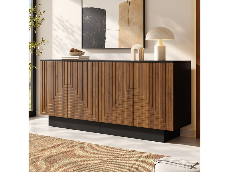  Buffet de rangement 160 cm, 4 portes, étagères intérieures, finition brillante pour salon et salle à manger - noyer  - Conforama B