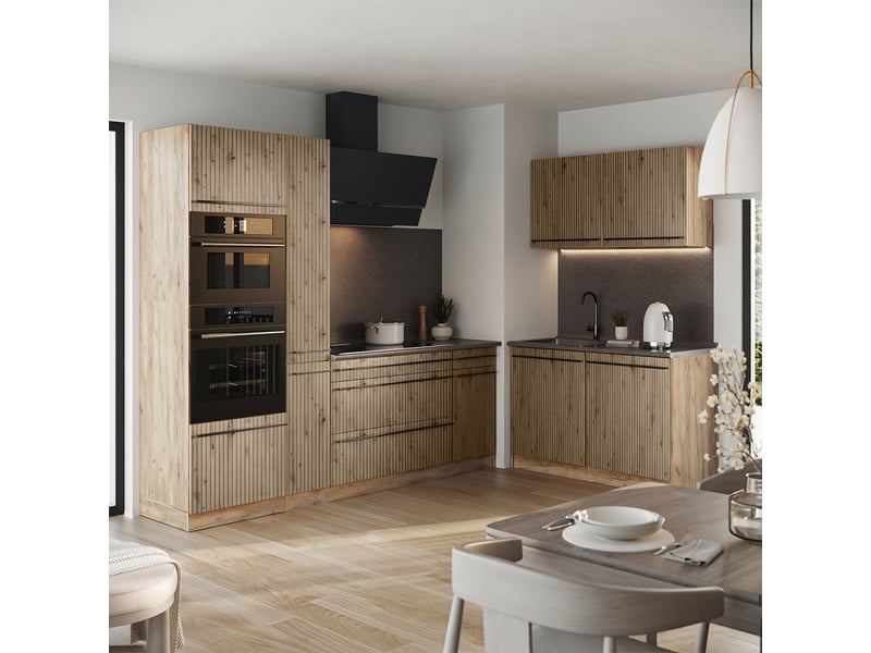  Vicco cuisine en angle, chêne artisanchêne doré, 230 x 120 cm plan de travail chêne doré  - Conforama C
