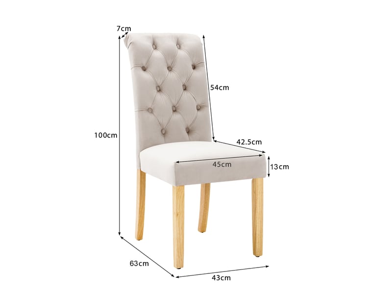  Chaise de salle à manger lot de 6 avec dossier capitonné et pieds réglables en bois et velours beige  - Conforama C