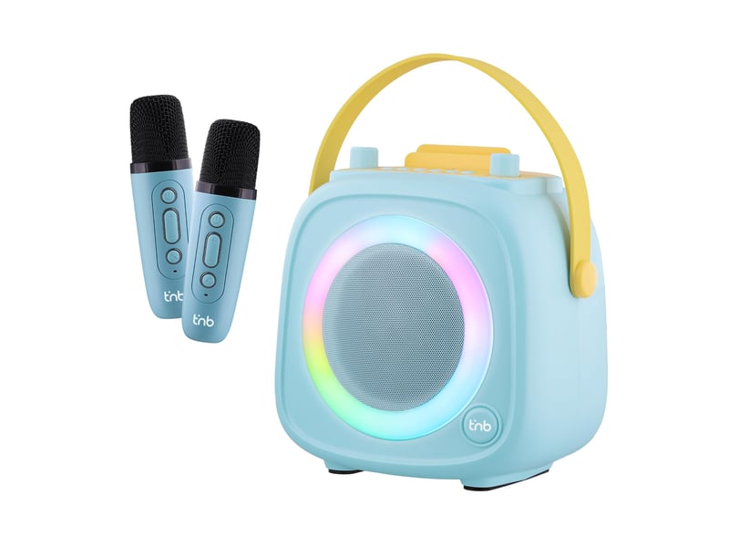 Enceinte bluetooth karaoké tnb 10 w avec 2 microphones sans fil, effets vocaux, éclairage rgb et autonomie 5 h - bleu HPKARAKID - Conforama A