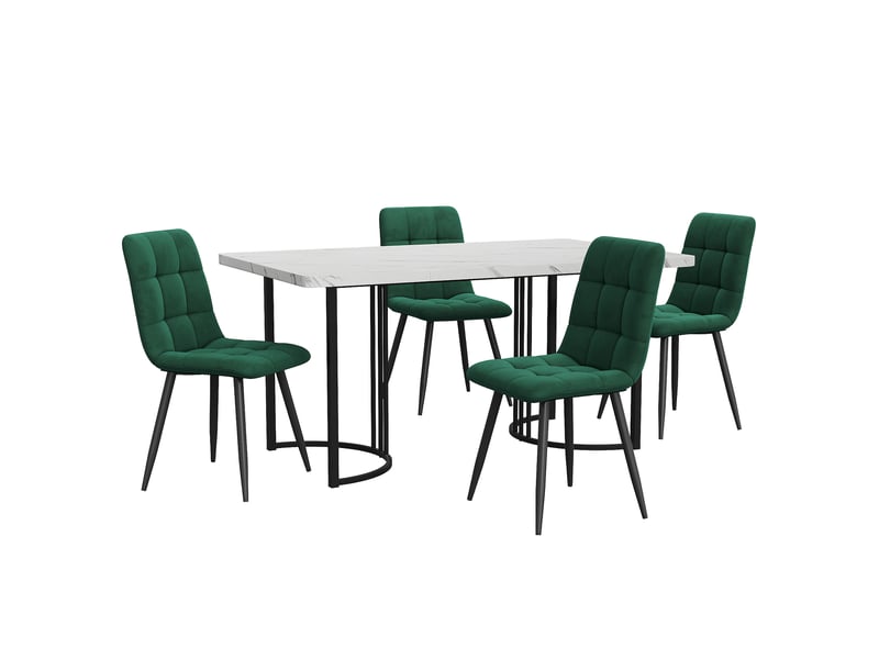  Ensemble table et chaises 5 pièces, table à manger avec 4 chaises, plateau effet marbre, table 140 x 80 cm, vert foncé et noir  - Conforama B