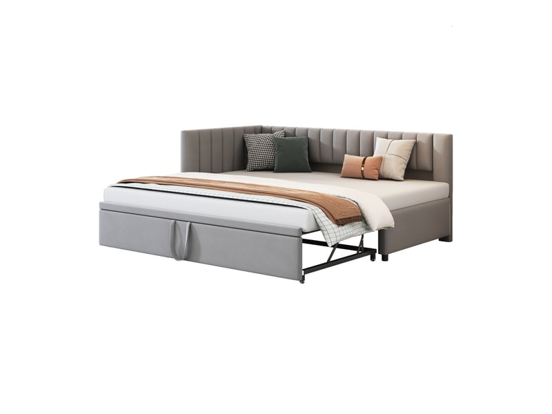  Canapé convertible en l 90180*200cm gris, tiroir-lit escamotable, velours doux pour petit espace  - Conforama A