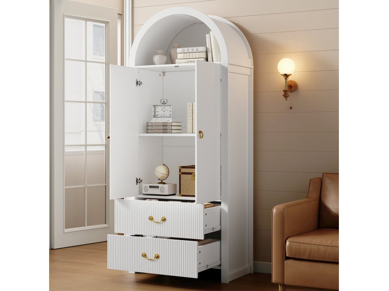  Buffet haut modenvie avec niche arche éclairage led réglable par application 76 x 38 x 180 cm blanc  - Conforama D