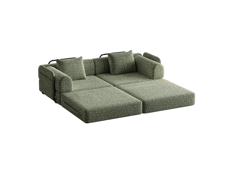  Canapé convertible 2 places - 184x91x70cm - chauffeuse lit chenille, poches rangement, cadre acier - vert olive  - Conforama A