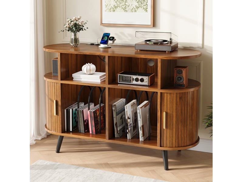  Buffet vinyles hifi avec rangement et station de charge 110 cm homvra  - Conforama C
