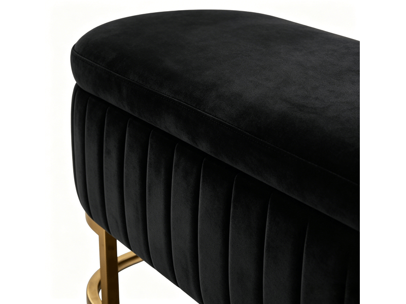  Banc de rangement en velours 130 cm avec pieds métalliques dorés coffre de rangement pour chambre couloir salon  - Conforama E