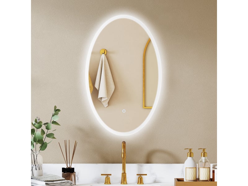  Miroir salle de bain avec éclairage 80 x 50 cm, miroir led ovale, anti-buée, 3 couleurs lumière, dimmable, transparent  - Conforama C