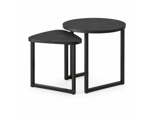 Lot de 2 tables basses gigognes rondes 45x48 et 42x40 cm, style industriel, structure métal, effet bois noir