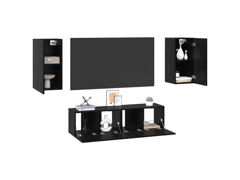  Ensemble meuble tv - banc tv - meuble de rangement chêne noir bois d'ingénierie  - Conforama C