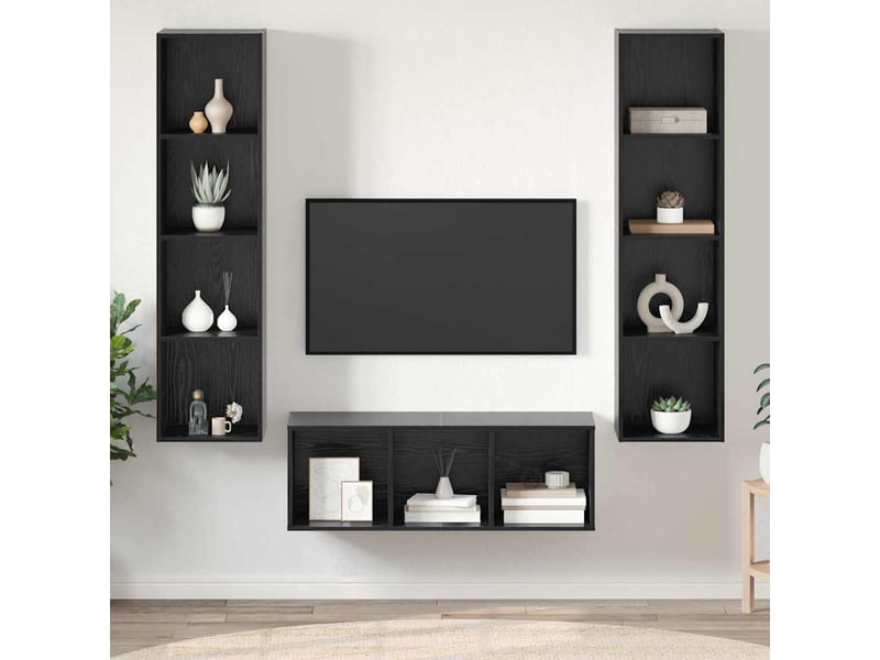 Ensemble meuble tv - banc tv - meuble de rangement 3 pcs chêne noir bois d'ingénierie  - Conforama B
