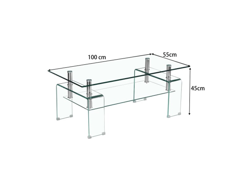 Table basse en verre trempé transparent avec pieds en verre – salon moderne - Conforama C