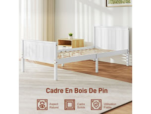 Lit simple 90x200 cm coloris blanc