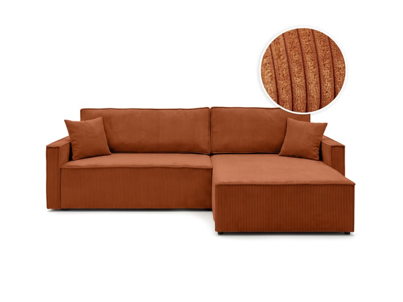  Farah - canapé d'angle max réversible et convertible 5 places accoudoirs slim en velours côtelé  - Conforama A