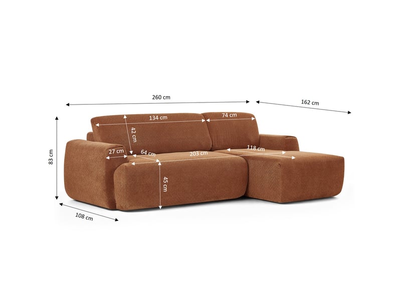  Canapé d'angle droit compressé westa 4 places tissu chenille terracotta  - Conforama C