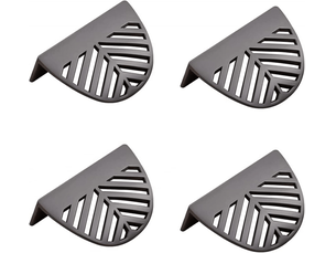 Jeu de 4 boutons de porte en forme de feuille, poignées en laiton pour tiroirs, placards de cuisine et armoires à vêtements - noir