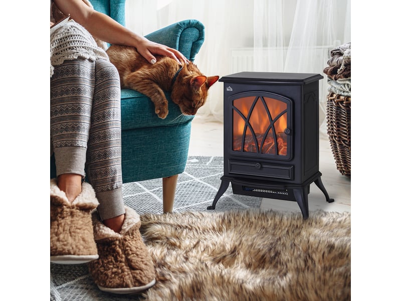 Cheminée électrique rétro noire, effet flamme réglable, chauffage 10002000 w - Conforama D