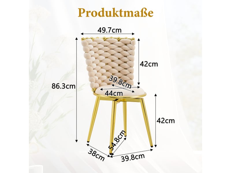  Ensemble de 2 chaises velours doré, pieds métal, assises et dossiers rembourrés, corde tressée  - Conforama C