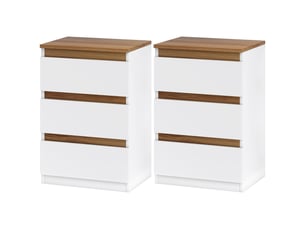 Lot de 2 tables de chevet étroites à 3 tiroirs, commodes pour salon ou entrée, 40 x 30 x 59,5 cm, blanches