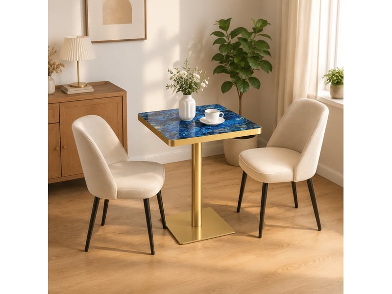 Table à manger carrée, 60x60x74 cm, aspect marbre, salle à manger, pratique, plateau mdf, piètement métal, coloris bleu - Conforama B
