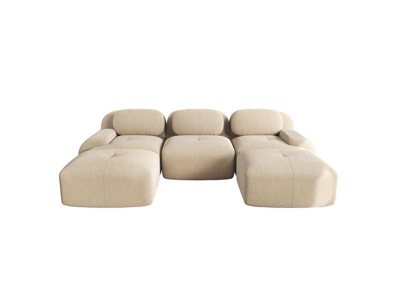 Canapé modulaire en u 298x178x70 cm sans montage, structure sans cadre, velours côtelé, beige - Conforama A