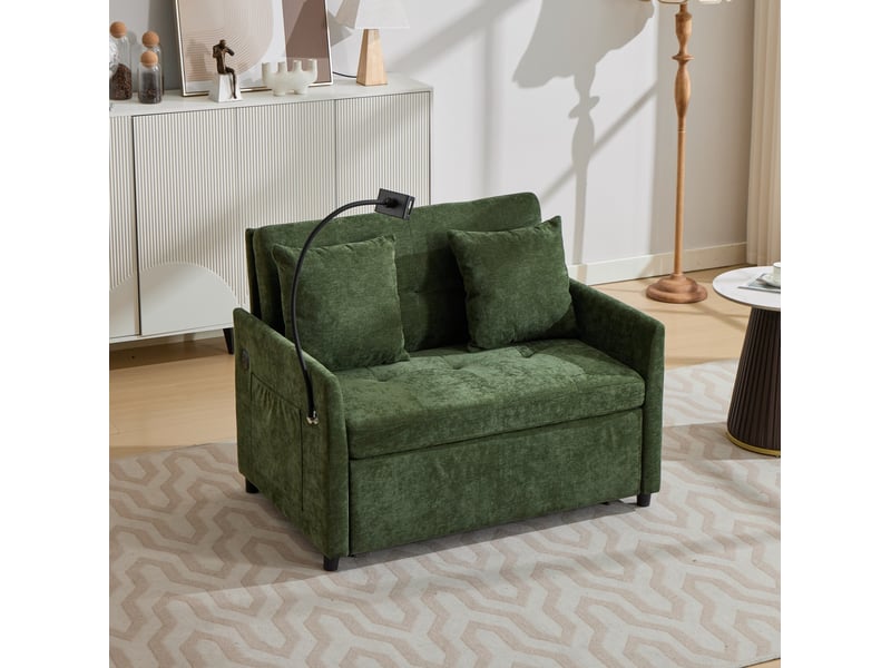  Canapé convertible 1 place 109x72 cm avec port usb vert sans matelas  - Conforama B