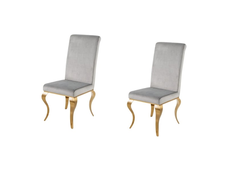 Lot de 2 chaises velena gris et doré – velours, haut dossier et pieds galbés - Conforama A