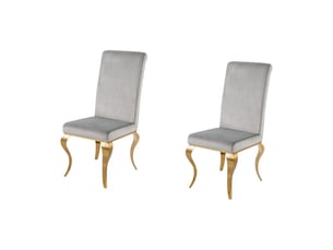 Lot de 2 chaises velena gris et doré – velours, haut dossier et pieds galbés