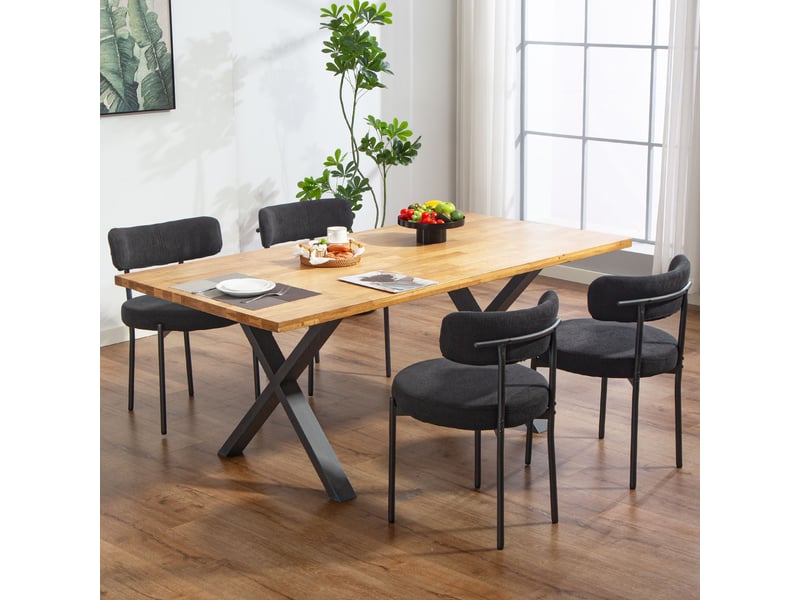  Lot de 4 chaises de salle à manger avec dossier en tissu pieds en acier noir 51 x 51 x 76 cm  - Conforama D