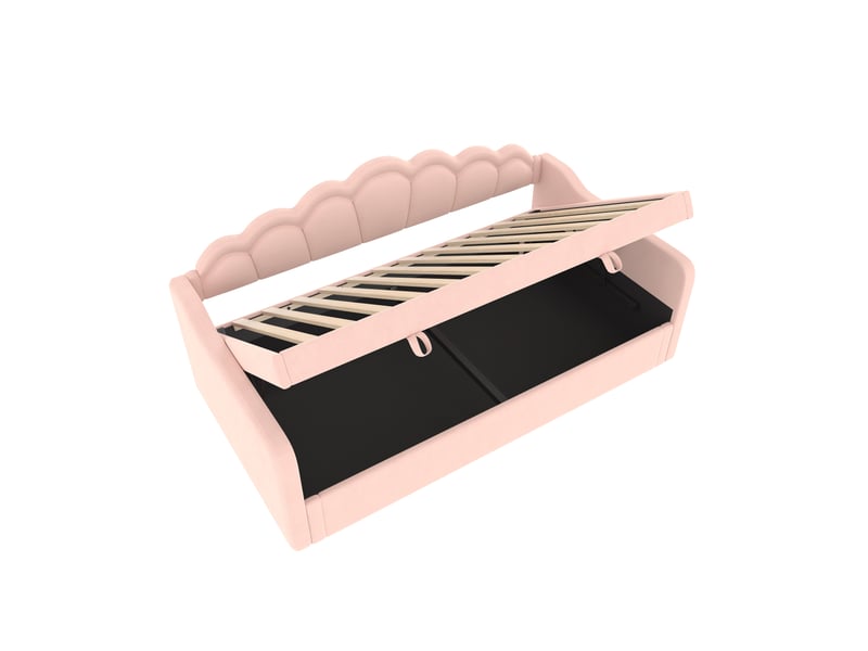 Lit banquette rose 90x200 cm en velours, rangement hydraulique, led multicolore  - Conforama E