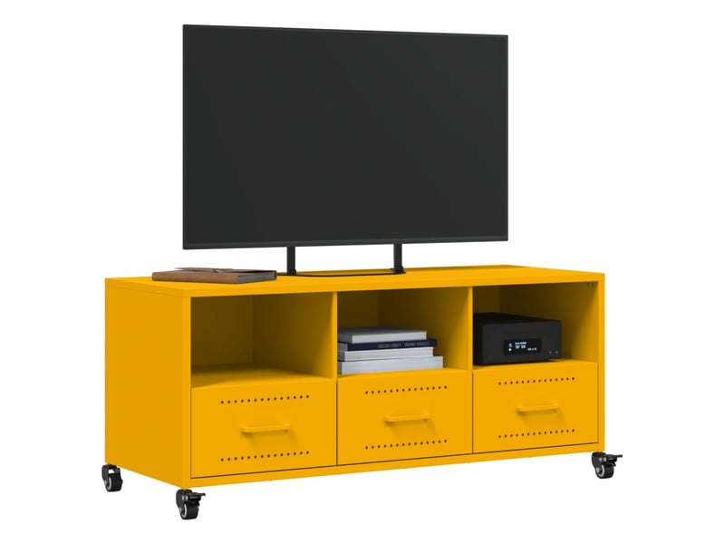 Meuble tv - banc tv - meuble de rangement jaune moutarde 100,5x39x43,5 cm acier  - Conforama D
