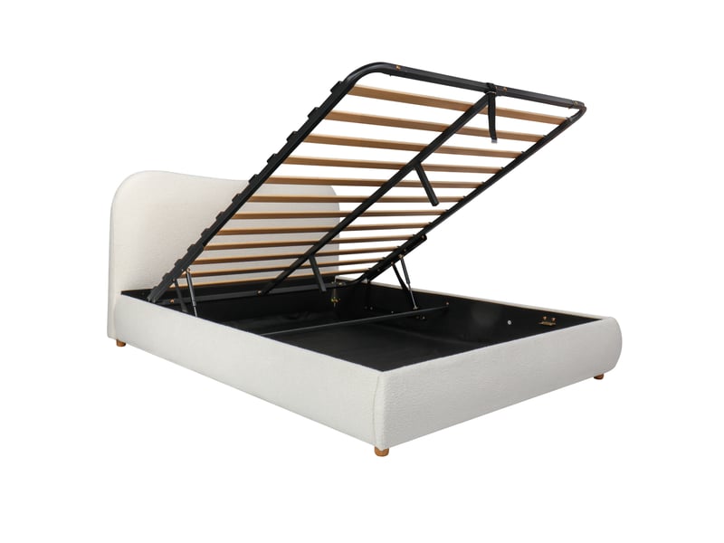  Lit coffre adulte 180x200 cm avec sommier à lattes, lit double en bouclé blanc, sans matelas  - Conforama D